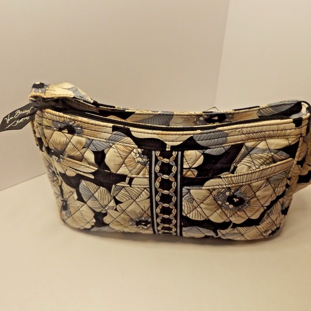 Vera Bradley Small Black White Floral Quilted Cotton Purse Handbag